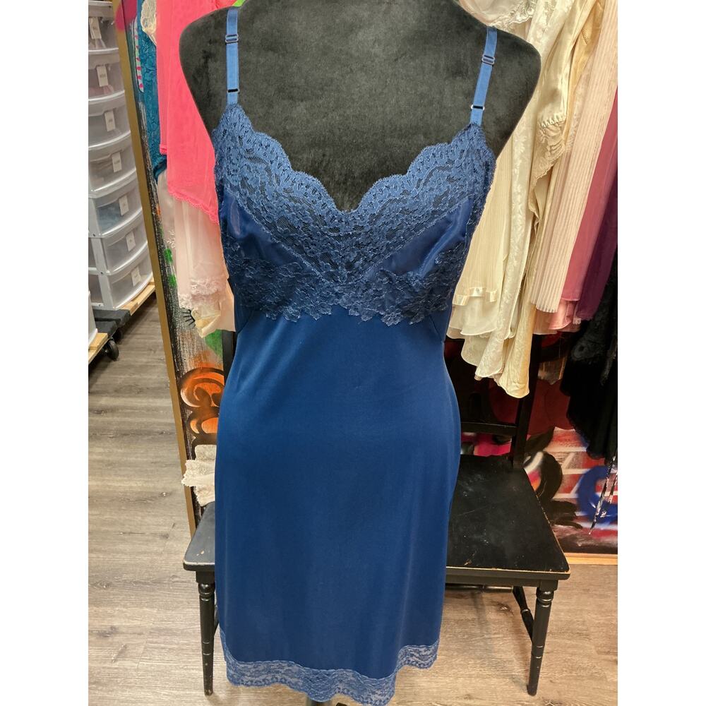VINTAGE VASSERETTE SLIP DRESS 34 NAVY